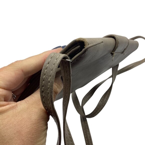 Gold Bird Accent Beige Faux Leather Crossbody Bag Purse Adjustable Strap - Picture 6 of 7